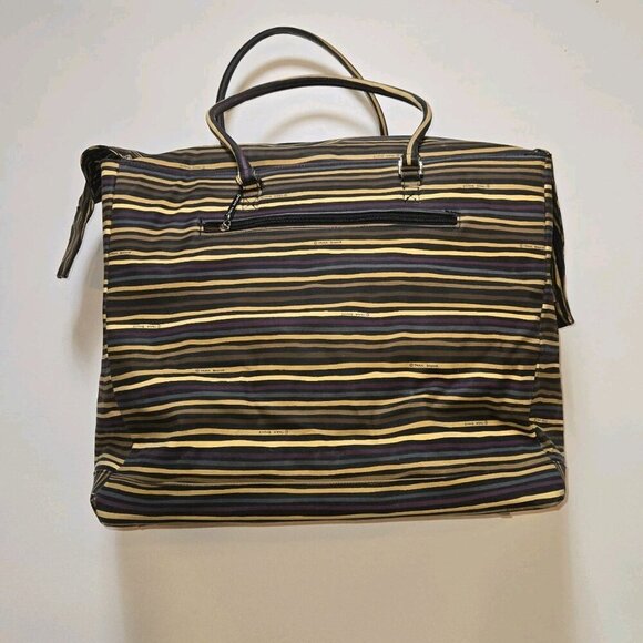 Tara Boone Striped Overnight Bag Tote Weekender Bag Large Brown Tan Pockets Hand - Picture 6 of 13